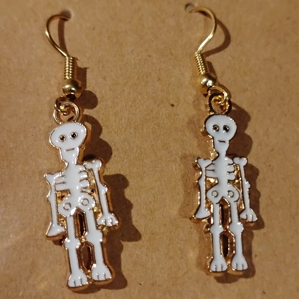 Gold and White Skeleton Earrings NEW